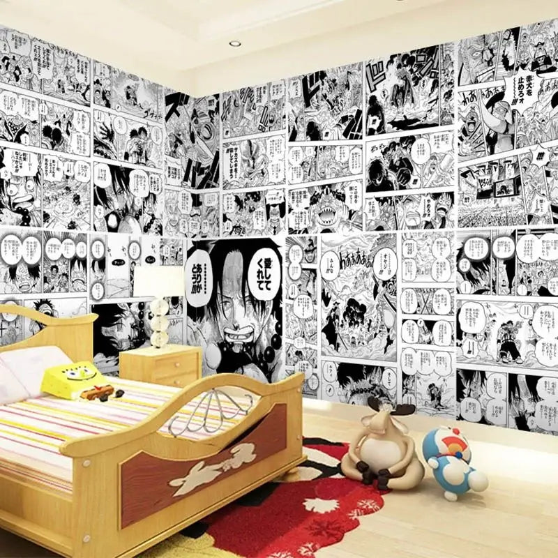 Anime cartoon wall stickers set 21x30cm featuring black and white manga comic panel designs self-adhesive for walls