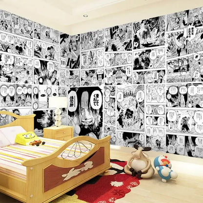 Anime cartoon wall stickers set 21x30cm featuring black and white manga comic panel designs self-adhesive for walls