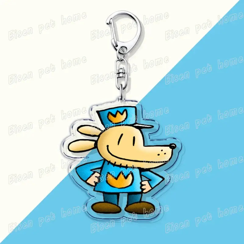 Clear acrylic dog acrylic keychain with cartoon dog in blue police uniform cute bag charm from Anime Cat & Dog series