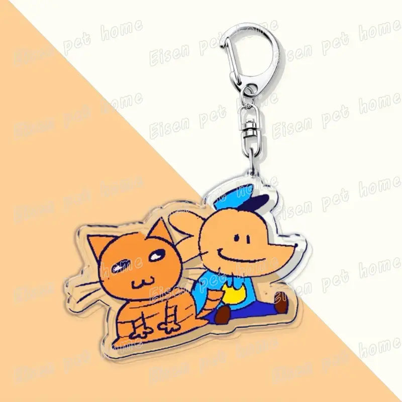 Clear acrylic dog acrylic keychain with vibrant orange blue and yellow anime cat and dog design cute bag charm
