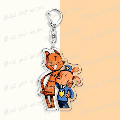 Clear printed acrylic dog acrylic keychain featuring orange tiger and blue rabbit police uniform as cute bag charm