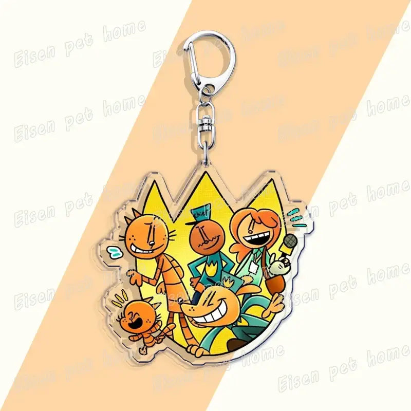 Clear acrylic printed keychain featuring cat in the hat characters with a silver clasp cute bag charm and dog acrylic keychain