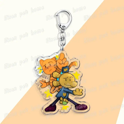 Clear printed acrylic dog acrylic keychain featuring orange cat and yellow dog with star cutouts cute bag charm