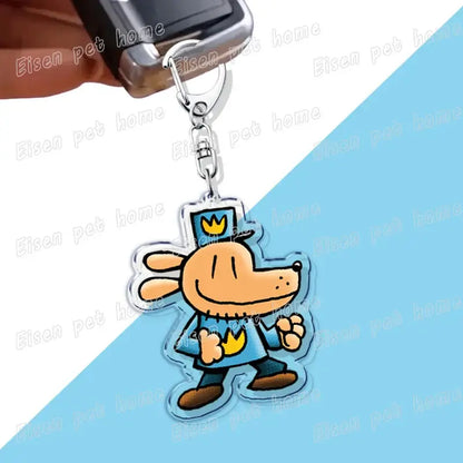Clear acrylic dog acrylic keychain featuring a cartoon dog in blue uniform as a cute bag charm from Anime Cat & Dog