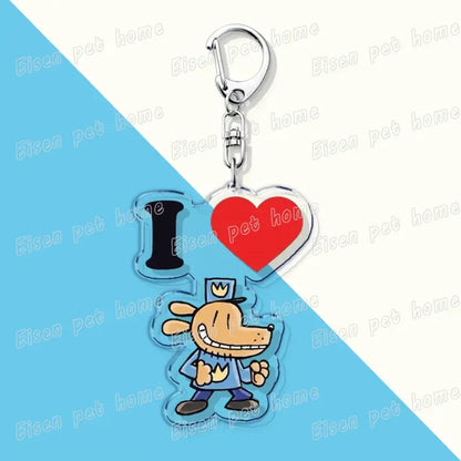 Clear printed acrylic dog acrylic keychain with a colorful cartoon dog in police uniform cute bag charm design