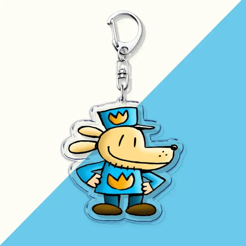 Blue and yellow dog acrylic keychain with clear printed acrylic body cute bag charm from anime cat and dog series