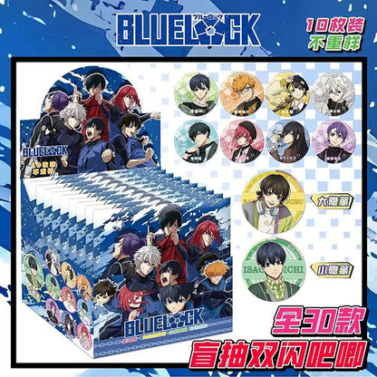 Anime character badge set of 30 colorful blue lock designs in an illustrated box for brooch decoration collection