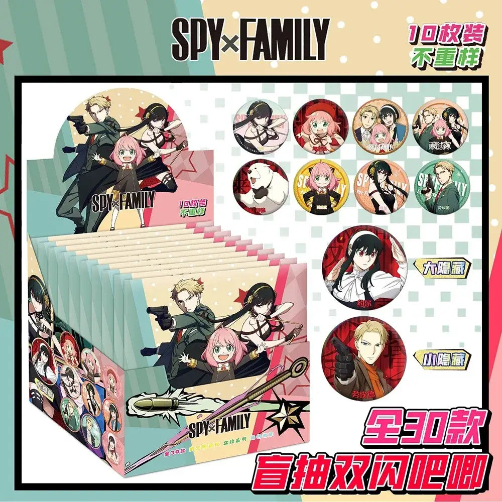 Anime character badge set featuring spy x family circular button keychains for decoration and collection