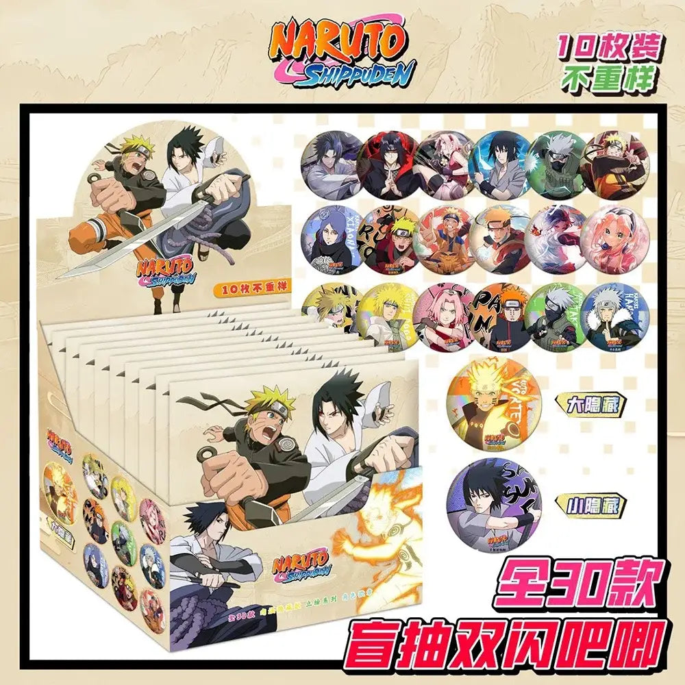 Naruto shippuden anime character badge set with 30 vibrant glossy pins featuring various characters in a brooch style