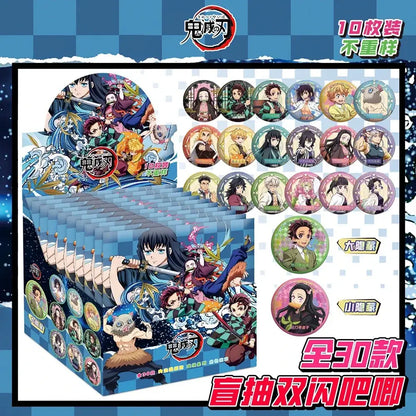 Blue and white demon slayer anime character badge set with 30 unique pin badges for brooch decorations