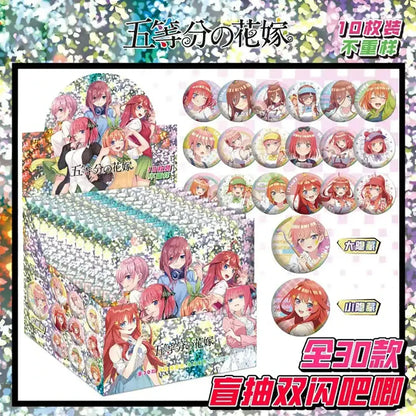 Anime character badge set of 30 colorful gochisousa illustrations displayed in a vibrant matching artwork box