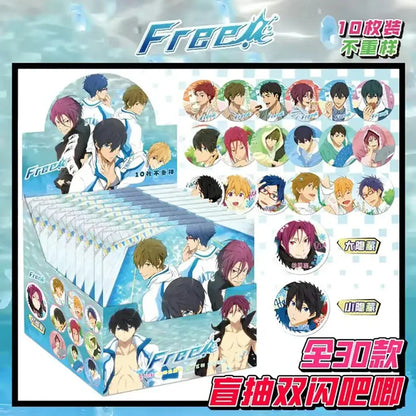 Blue and white free anime character badge set displayed in a collectible box from 10-piece brooch decorations