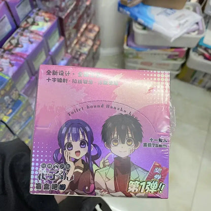 Anime character badge set featuring pink and purple toilet bound hanako-kun themed sanitary napkin packaging with anime characters