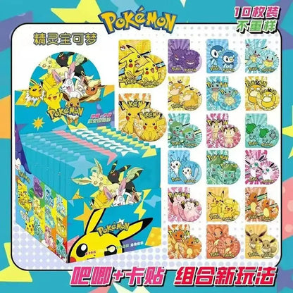 Blue anime character badge set display box featuring colorful cartoon character stickers for brooch decorations