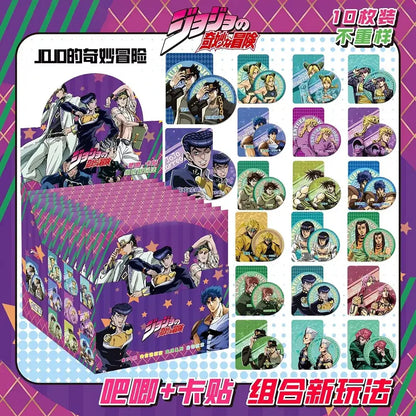 Purple and white jojo’s bizarre adventure anime character badge set with 10 circular character pins for decoration