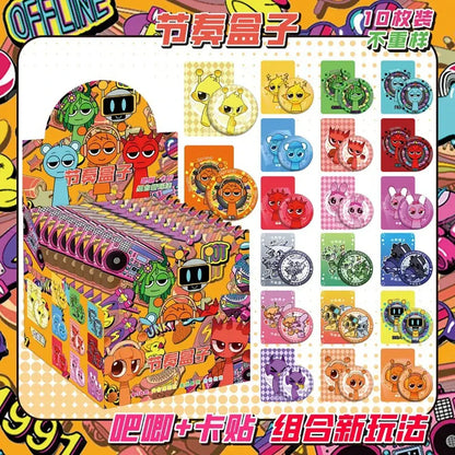 Vibrant anime character badge set featuring 10 colorful cartoon-themed collectible brooch decorations in display box