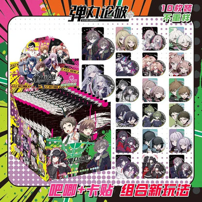 A vibrant colorful anime character badge set featuring 10 illustrated danganronpa brooch decorations