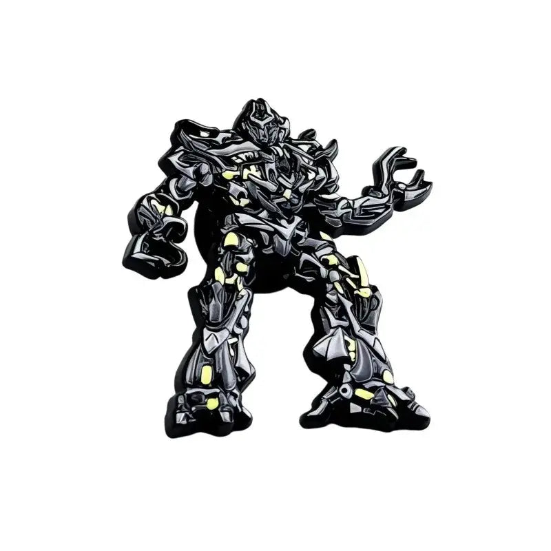 Black and yellow metallic anime character enamel brooch pin with intricate mechanical design gift set accessory