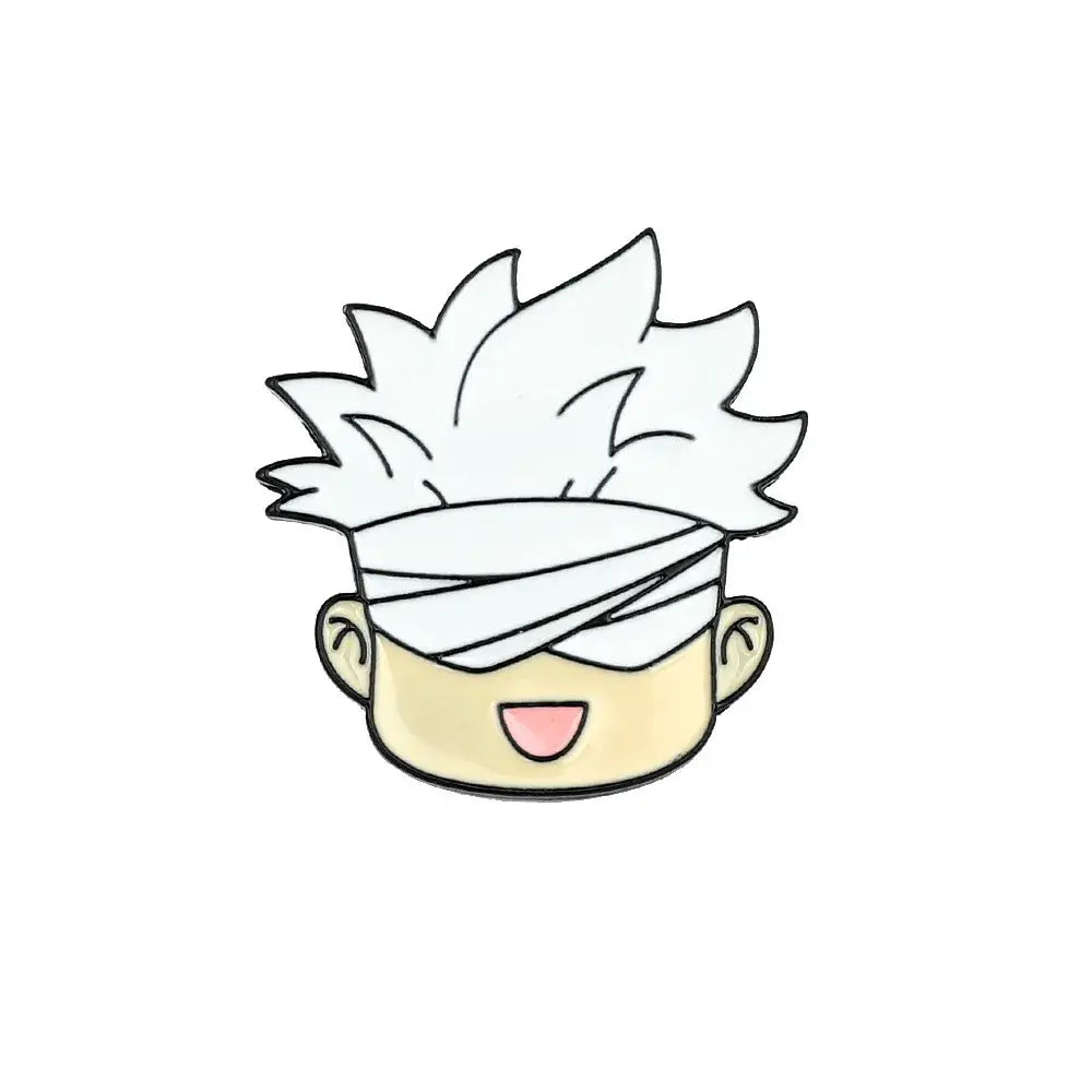 White enamel anime character enamel pin with spiky white hair and eye patch metal brooch accessory