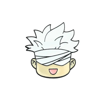 White enamel anime character enamel pin with spiky white hair and eye patch metal brooch accessory