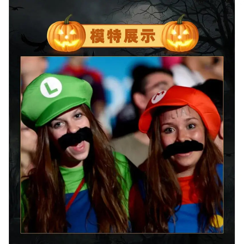 Anime cosplay hat featuring green and red mario and luigi caps with white l and m logos for kids and adults