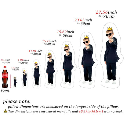 Black royal crown themed personalized photo custom couple body pillow with glossy finish and boy in sunglasses design