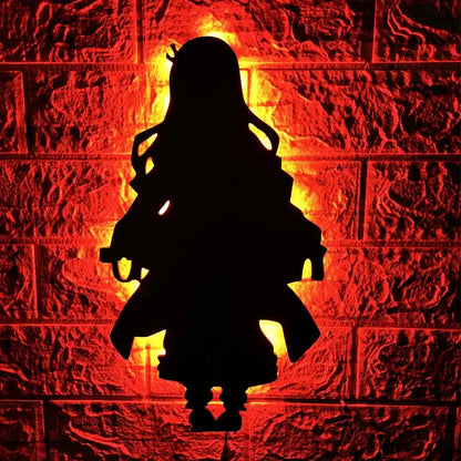 Black silhouette anime custom led wall lamp with remote color-changing light against red brick wall background