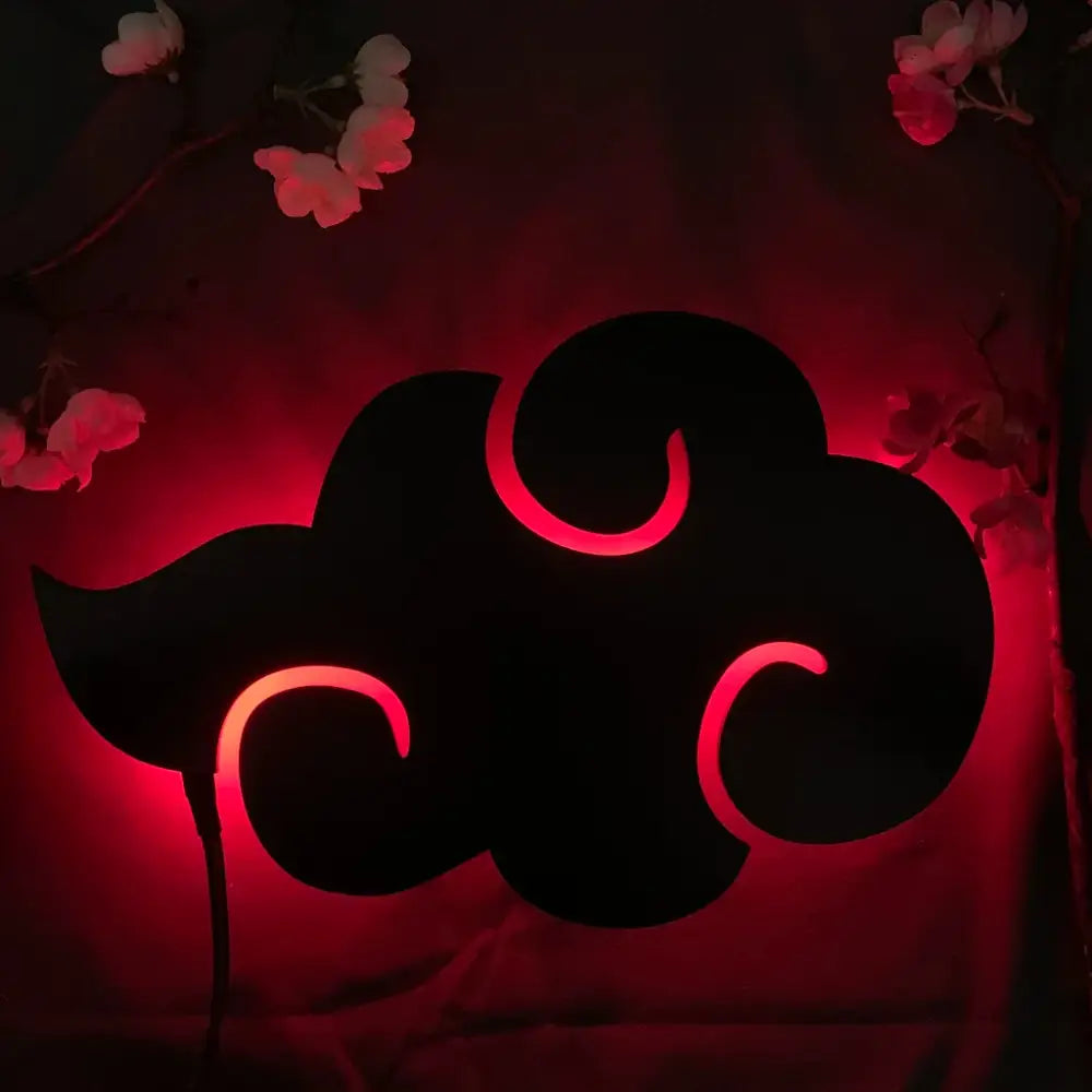 Black cloud-shaped led wall lamp with glowing red neon edges anime custom color-changing light