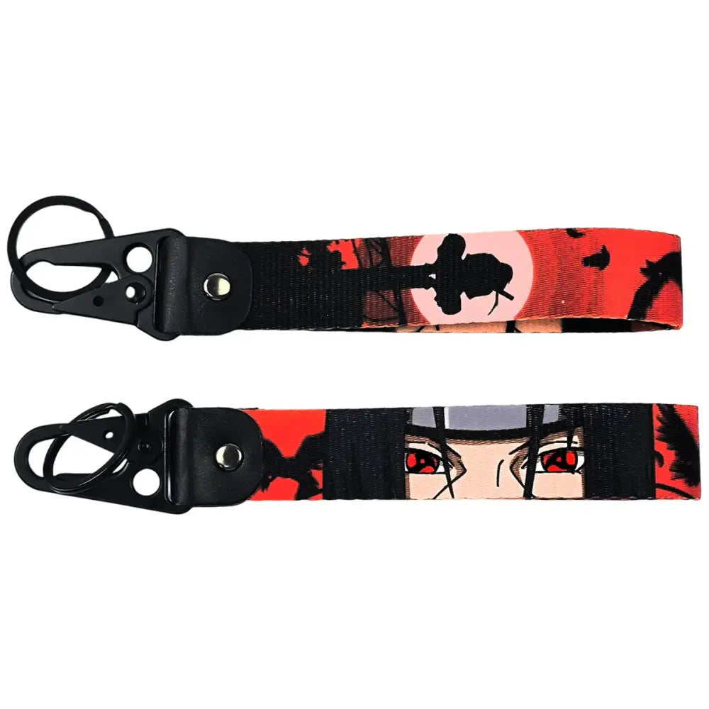 Black and red anime figure eagle keychain strap with bold eyes design and metal eagle beak keyring attachment
