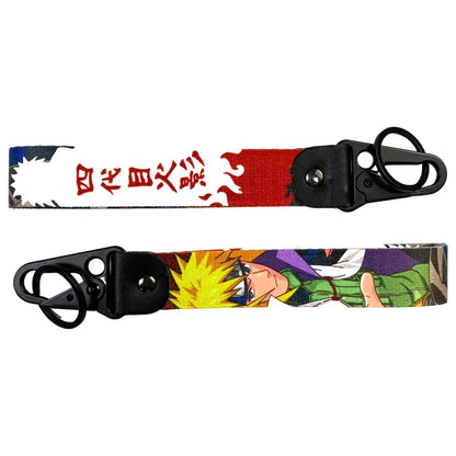Naruto-themed anime figure eagle keychain with metal keyring on a red white and blue eagle beak fabric strap