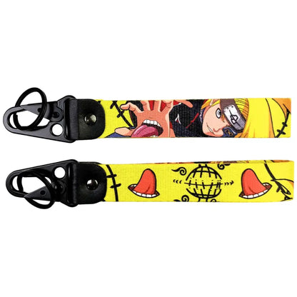 Yellow fabric lanyard with black metal clips and anime figure eagle designs for anime figure eagle beak metal keyring