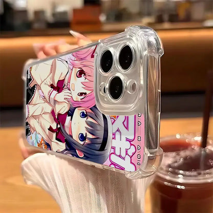 Clear protective samsung phone case featuring vibrant anime girl illustration with pink and dark hair korean style tpu cover
