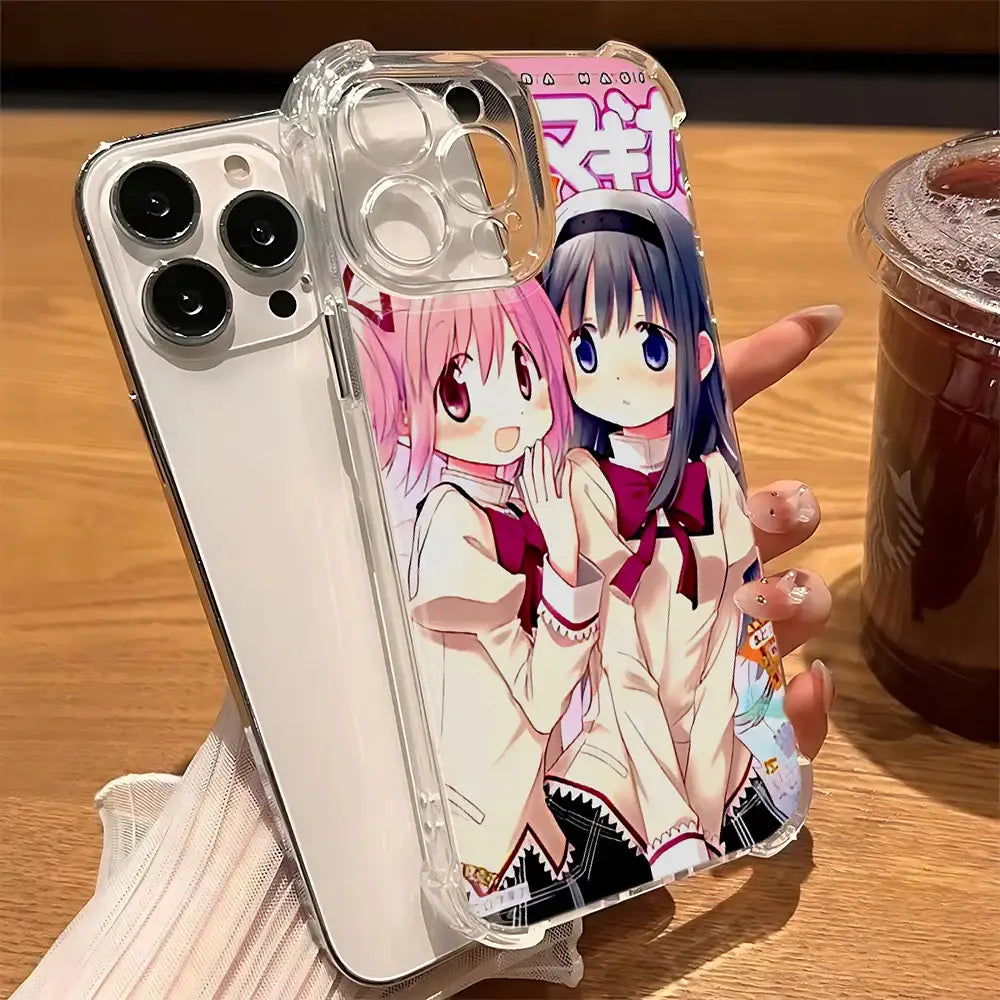 Clear plastic samsung phone case with anime girl design of pink and blue hair in korean style tpu cover