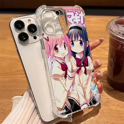 Clear plastic samsung phone case with anime girl design of pink and blue hair in korean style tpu cover