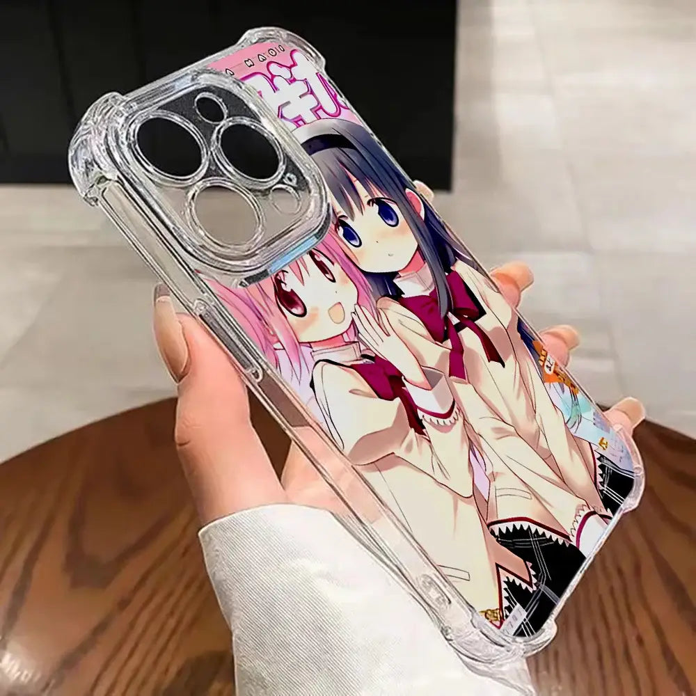 Clear anime girl samsung phone case with vibrant korean style tpu cover featuring two girls in school uniforms