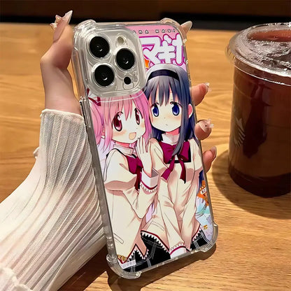 Clear protective anime girl samsung phone case with korean style tpu cover featuring two girls in colorful uniforms
