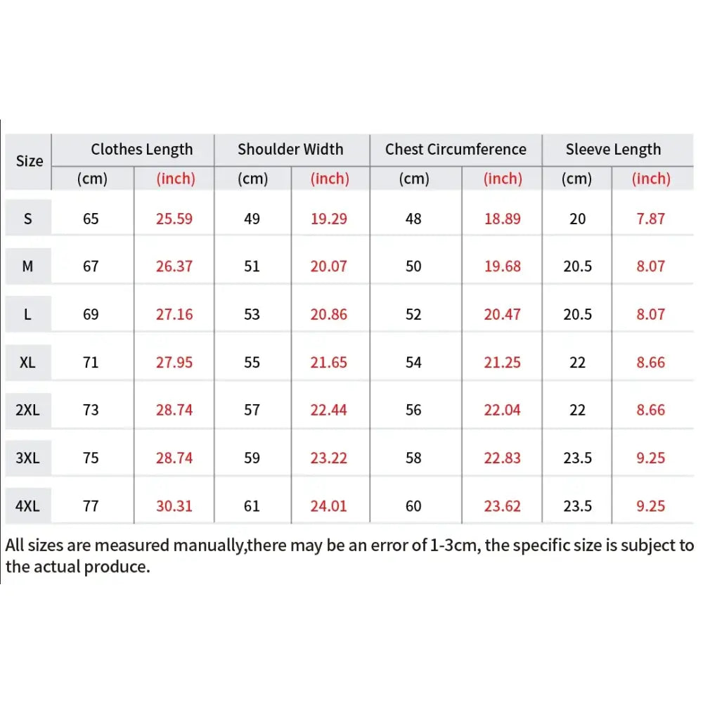 Size chart for anime graphic oversized t shirt in soft cotton with measurements in cm and inches from s to 4xl