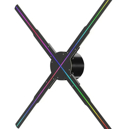 Black x-shaped anime hologram led fan display stand with vibrant rainbow led lighting 50cm wifi 3d display