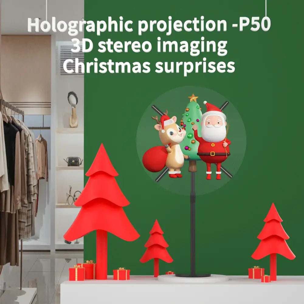 Anime hologram led fan 50cm wifi displaying 3d stereo santa and reindeer holographic christmas projection