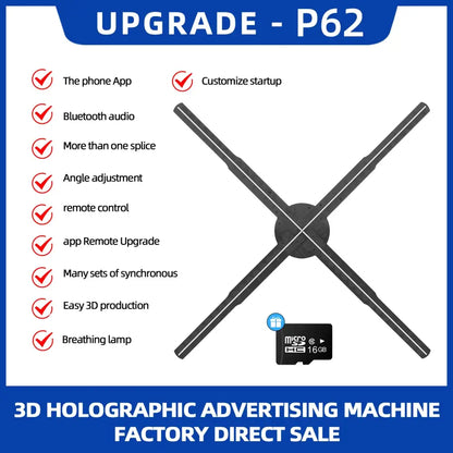 Black cross-shaped 3d holographic led fan with adjustable arms and central hub for 50cm wifi anime hologram display