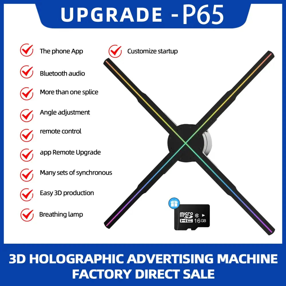 Black and rainbow-colored 3d holographic anime led fan with 50cm wifi 3d display and central circular base