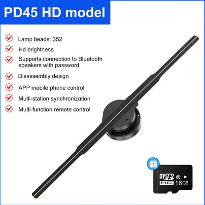 Black pd45 hd model anime holographic fan with 352 lamp beads and circular base in 50cm hd version display