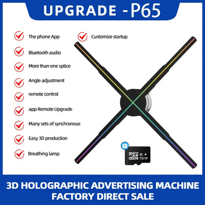 Anime holographic fan 3d led wifi display with black and rainbow colors on a circular base available in 50cm hd version