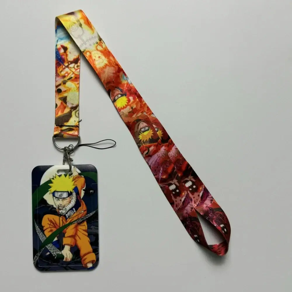 Naruto-themed anime id card holder neck strap with vibrant fiery design and orange blue badge holder case for work credentials