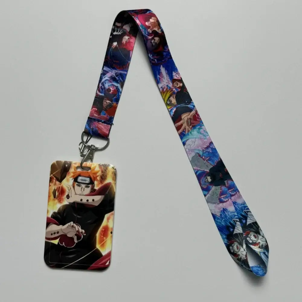 Naruto-themed anime id card holder with colorful dynamic print and badge holder on card holder neck strap for work use