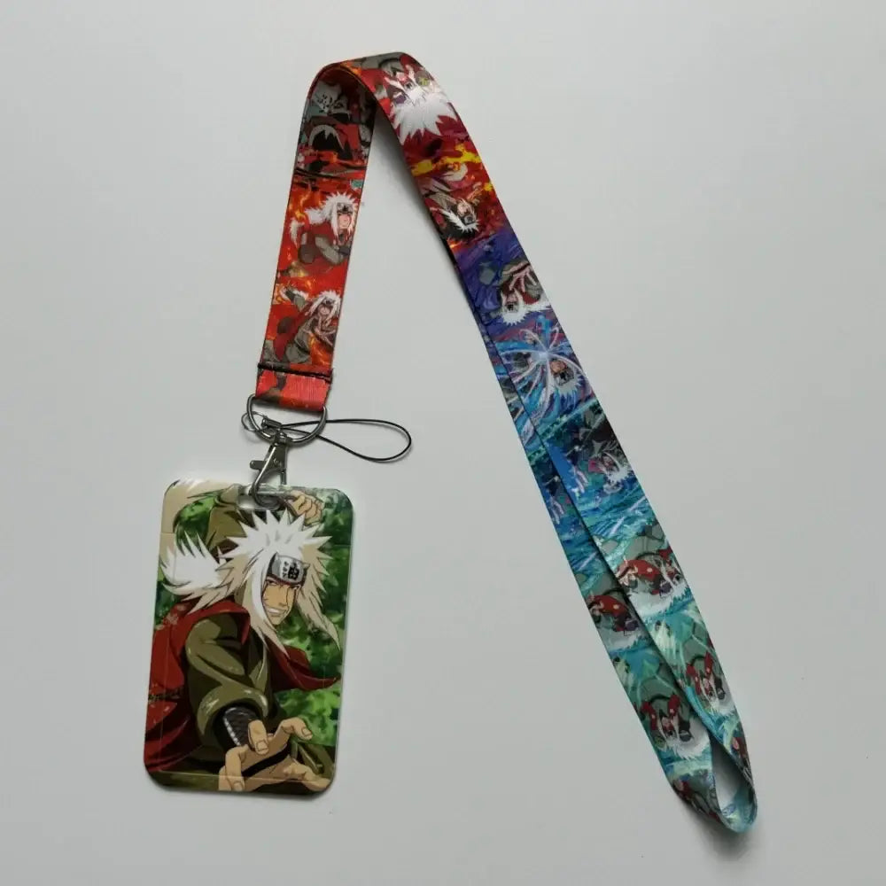 Anime id card holder with jiraiya print and colorful fabric strap featuring naruto characters for work badge holder