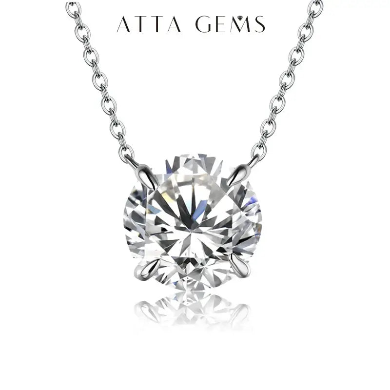 Anime-inspired sterling silver necklace with d-color moissanite round pendant held by four prongs on delicate chain