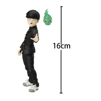 Black pvc kageyama shigeo figurine in school uniform with green ghost accessory perfect for reigen arataka desktop ornament