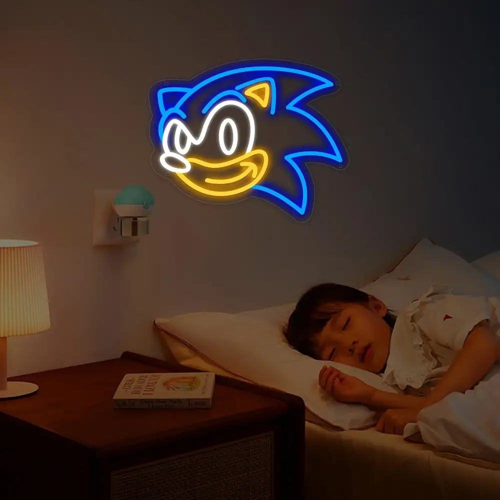 Blue and yellow sonic the hedgehog face led neon sign dimmable usb anime led neon wall light