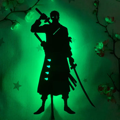 Anime luminous led wall lamp glowing green sword-wielding character with heart accents for custom atmosphere light